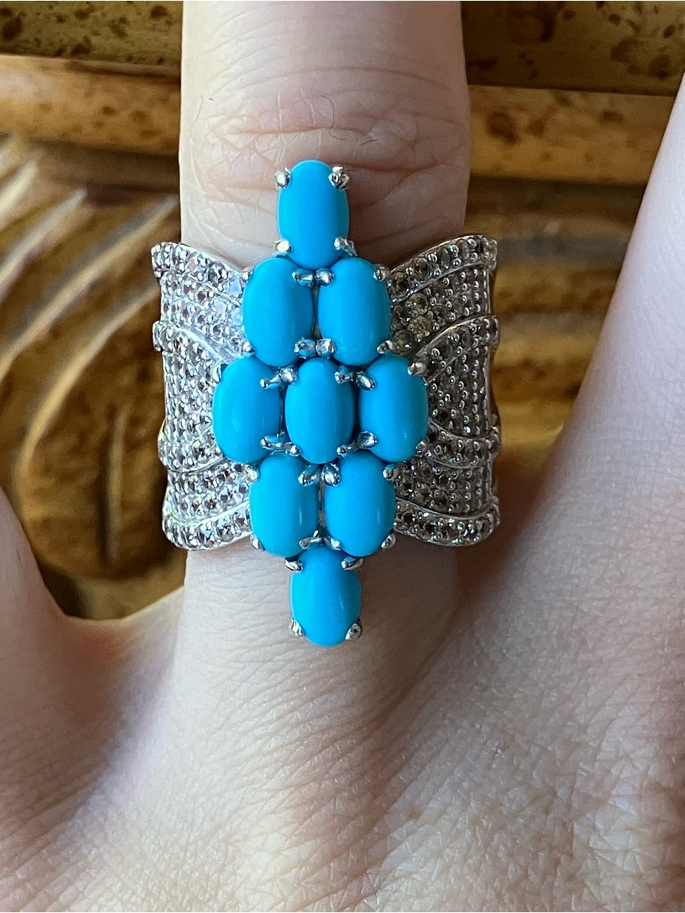 Sleeping Beauty Turquoise Sterling Silver Cocktail Ring Size 7